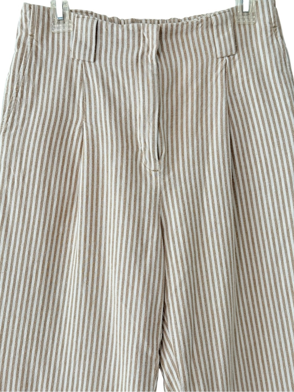 Hemp Spartina 449 Striped Wide-Leg High Rise Pleated Pants Beige & White Size 14